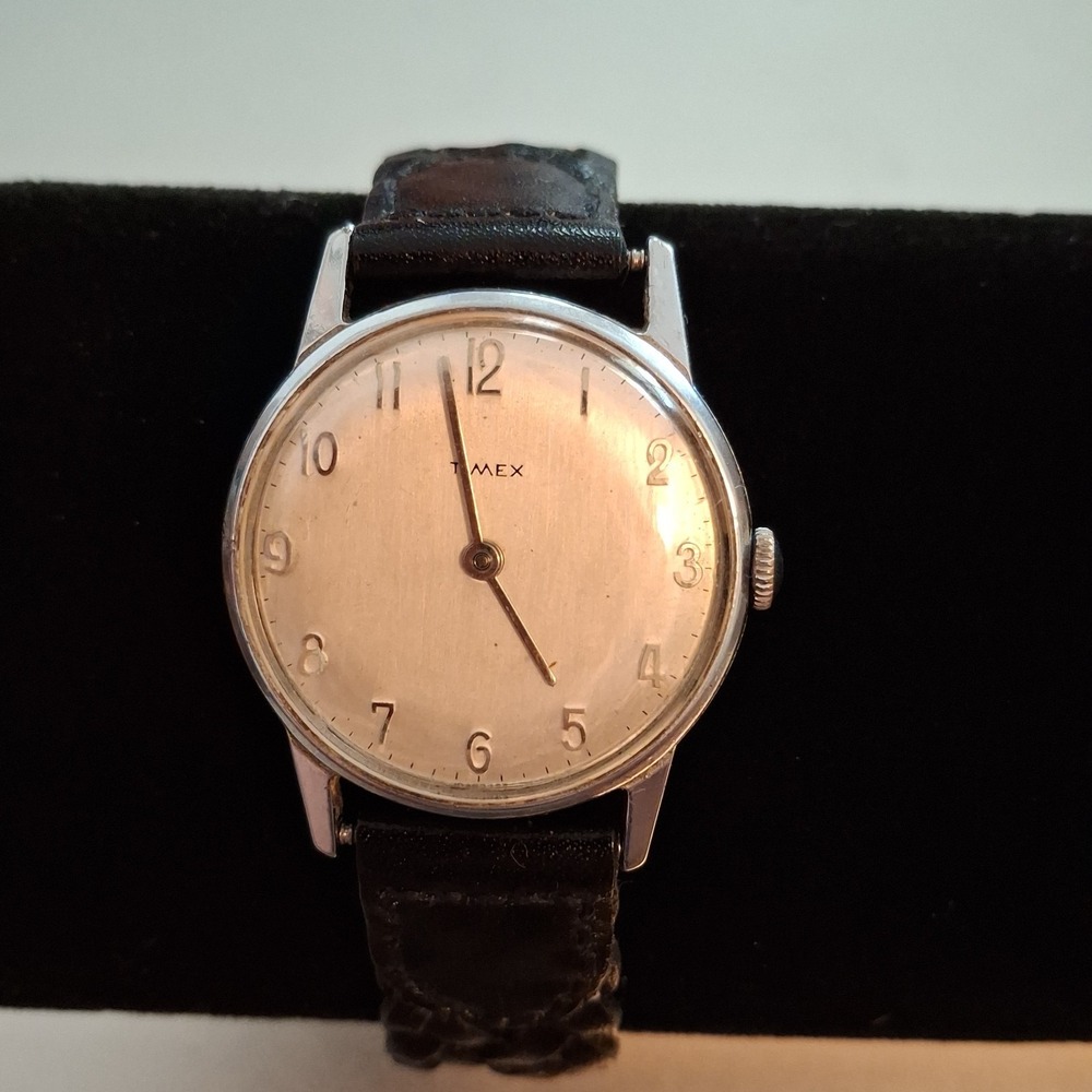 Timex Mens Manual Wind Up Watch. Chrome Plated, New Black Braided Leather Band.